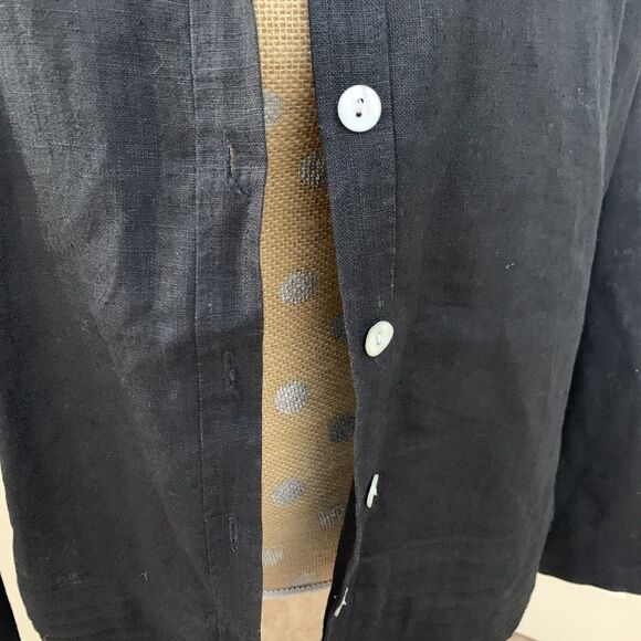 Sweet Jessie Womens  Linen Shacket Button Jacket Black Blazer Lagenlook Large - Picture 2 of 12